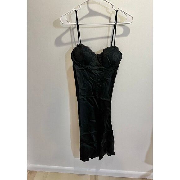 Rumored NWT Women Negroni Black Bamboo Printed Satin Slip Dress Elegant Medium - Picture 5 of 12